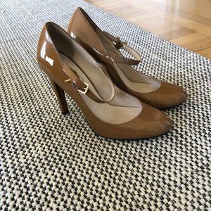 Michael Kors patent tan heels